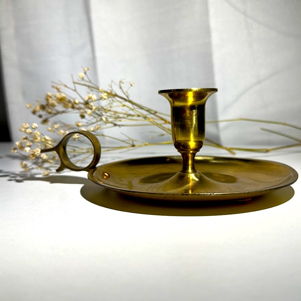 Vintage Brass Chamberstick Fingerloop Canndle Holder